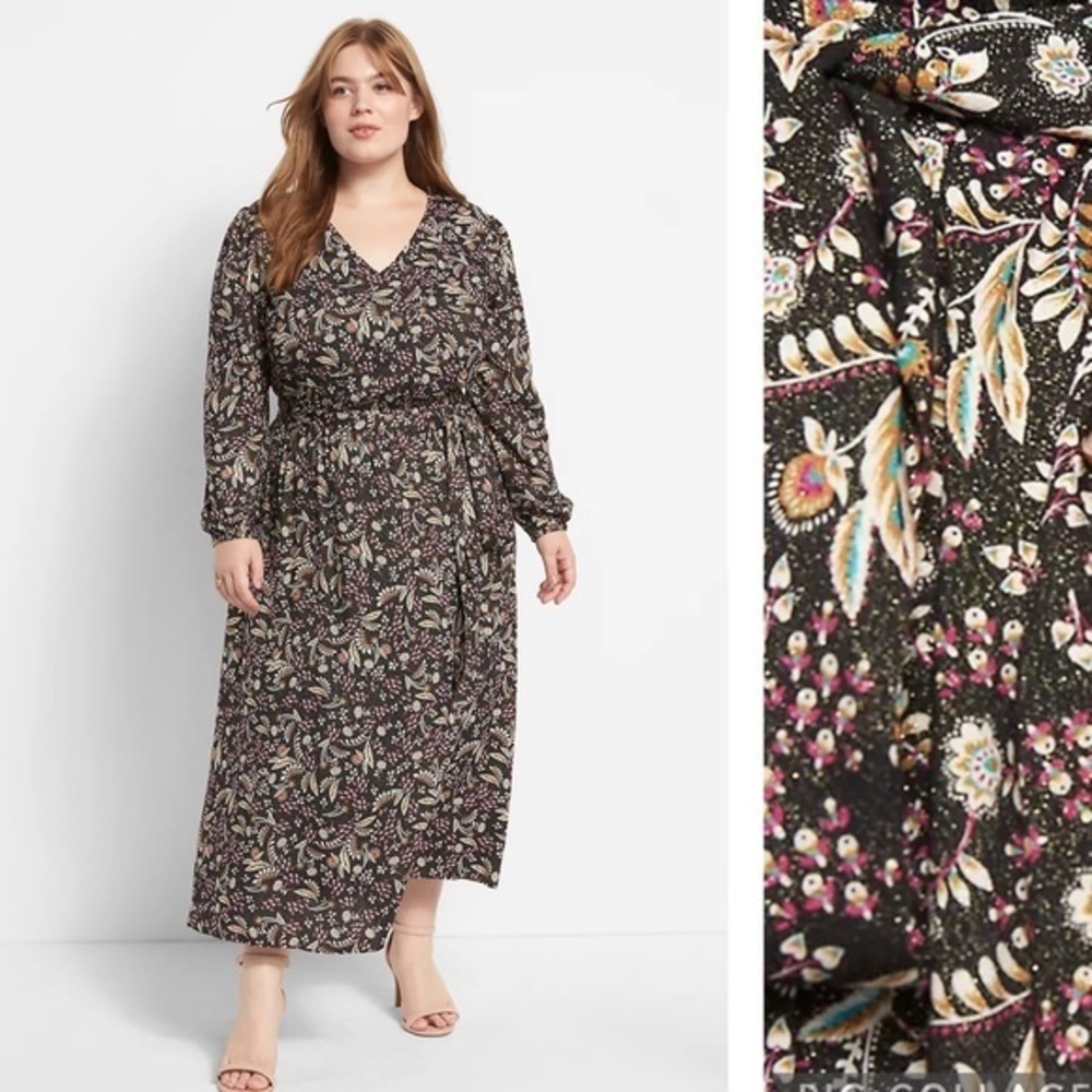 Lane Bryant Black Floral Long Sleeve Dress